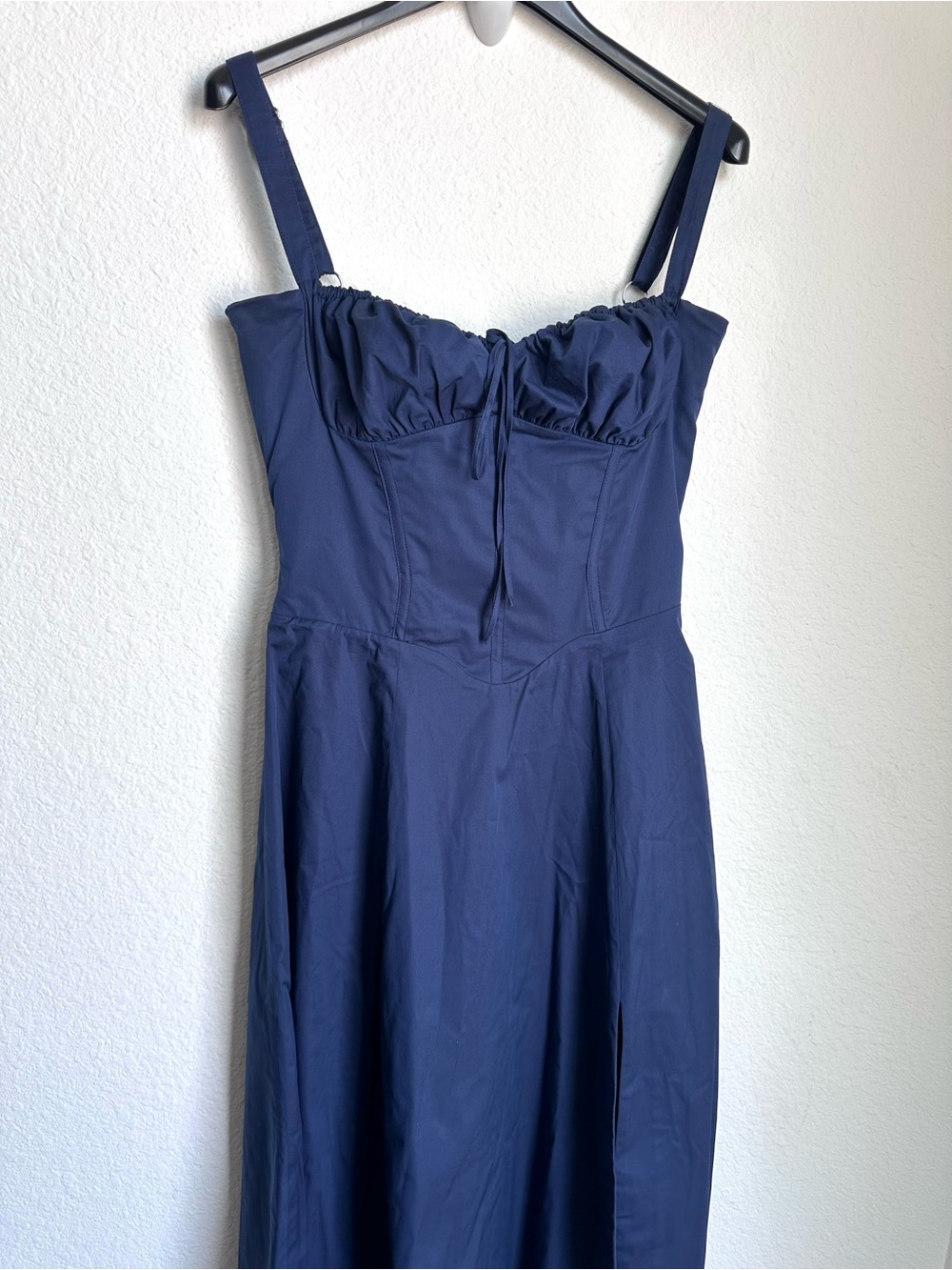 House of CB Carmen Navy Blue Corset Lace Up Back Dress large Milkmaid Sundress - Picture 7 of 16